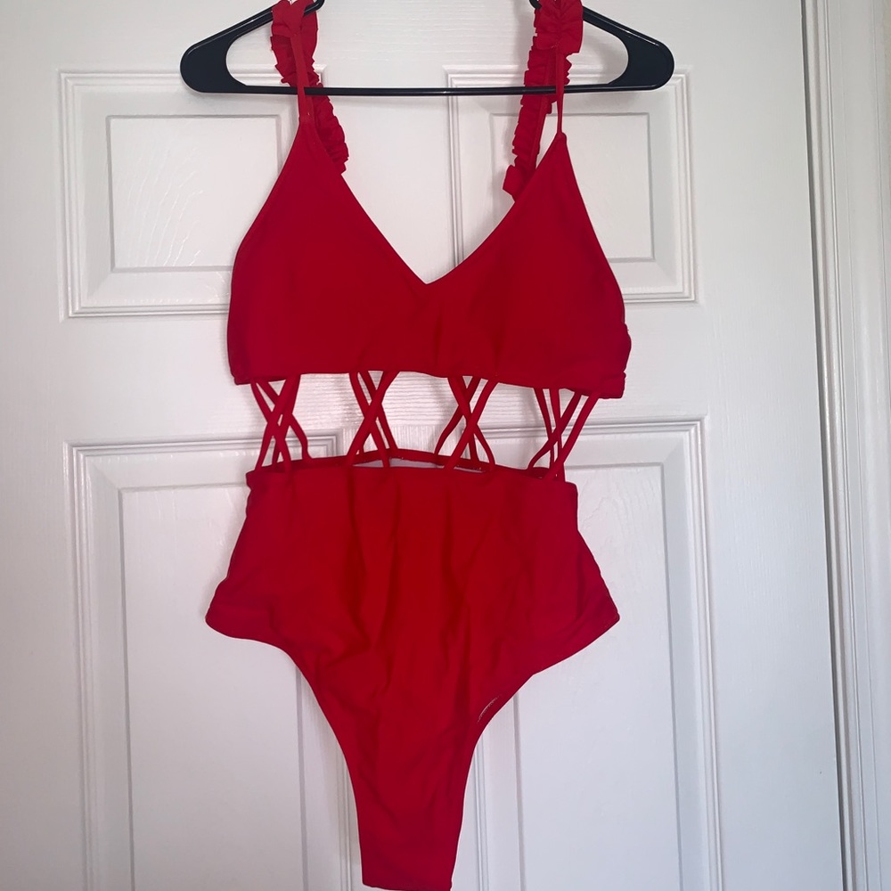 RED ONE PIECE BIKINI SIZE LARGE